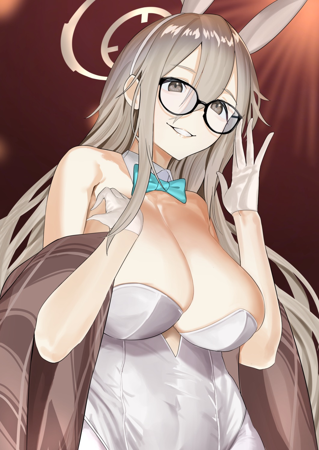 animal_ears blue_archive bunny_ears bunny_girl halo huug megane murokasa_akane no_bra