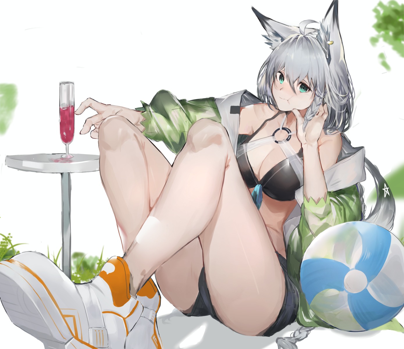 animal_ears bikini_top cleavage hololive hololive_gamers kitsune open_shirt see_through shirakami_fubuki swimsuits yakihoko yakihokoudon