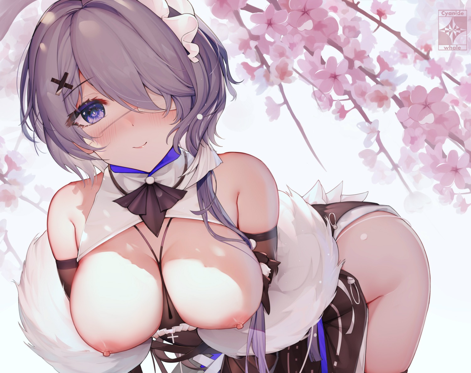 arknights breasts cyanide-whale eyepatch nipples no_bra nopan whisperain_(arknights)