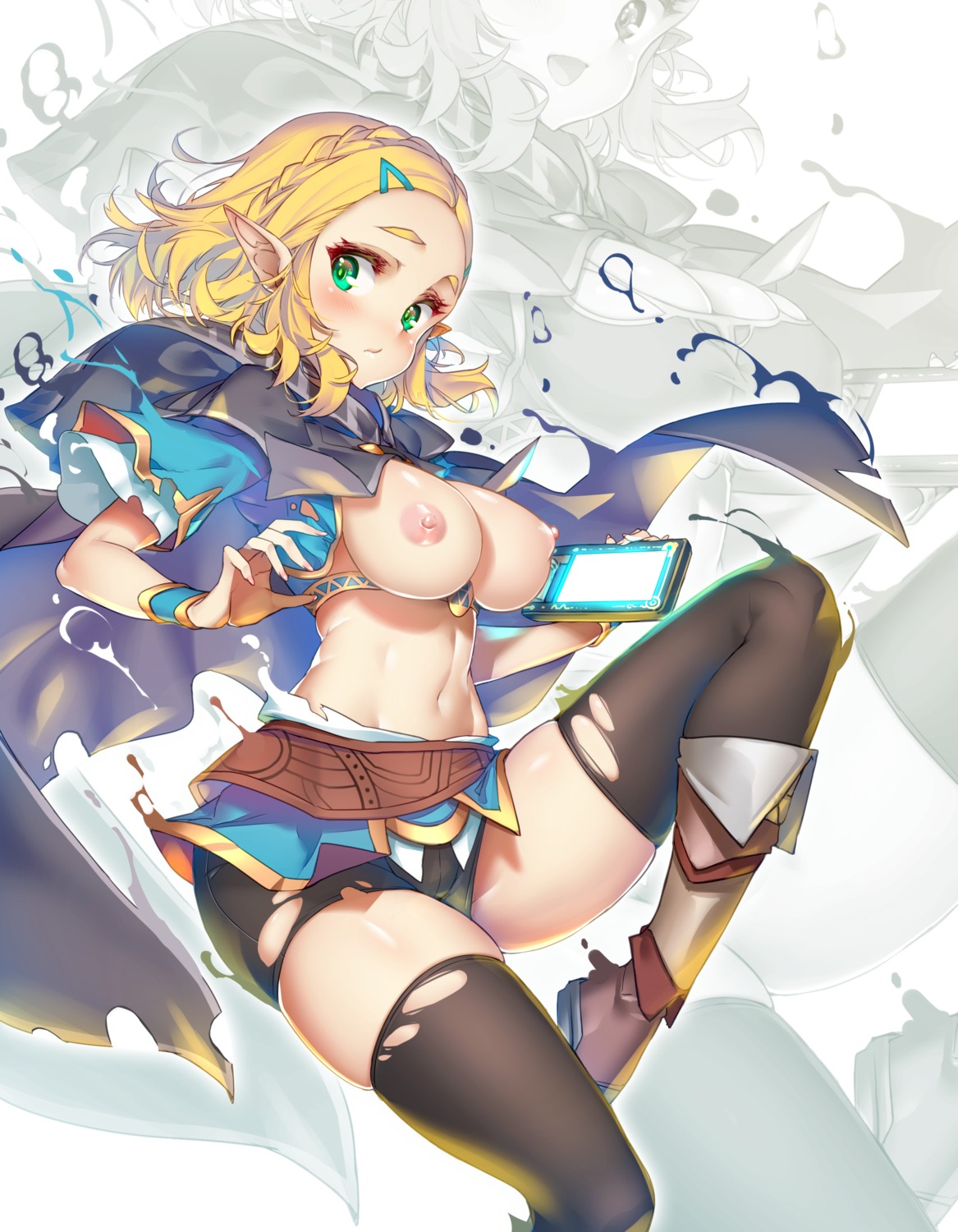 breasts hong_(white_spider) nipples no_bra pantsu pointy_ears princess_zelda the_legend_of_zelda thighhighs torn_clothes