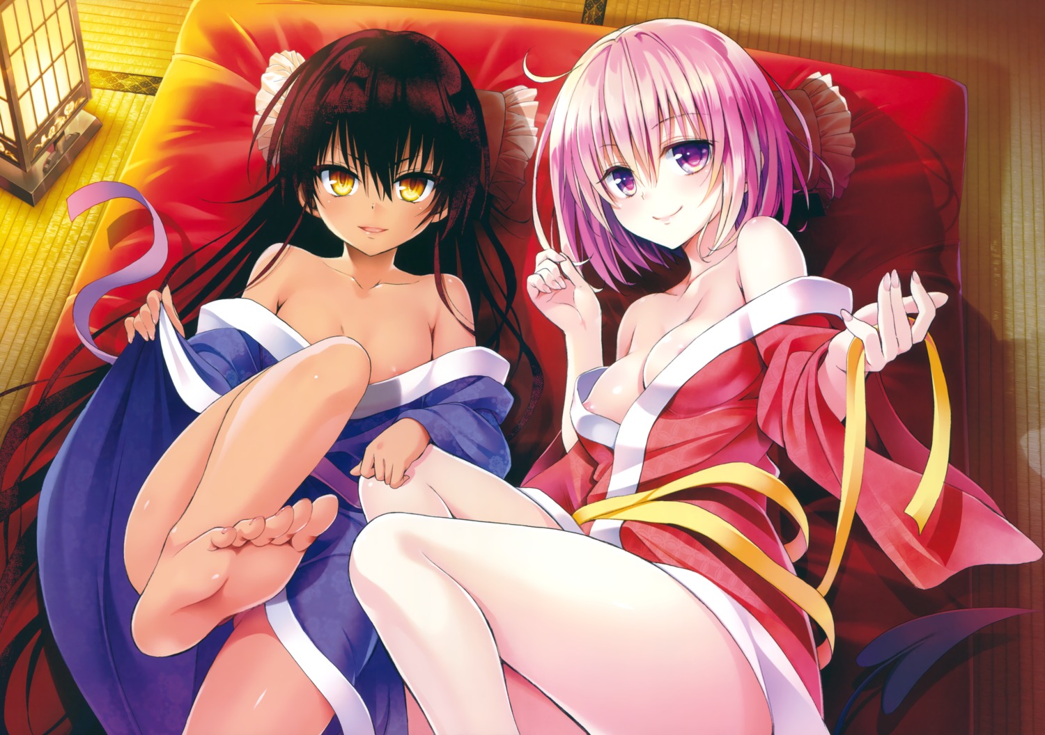 areola feet fixed momo_velia_deviluke nemesis no_bra nopan open_shirt skirt_lift to_love_ru to_love_ru_darkness yabuki_kentarou yukata