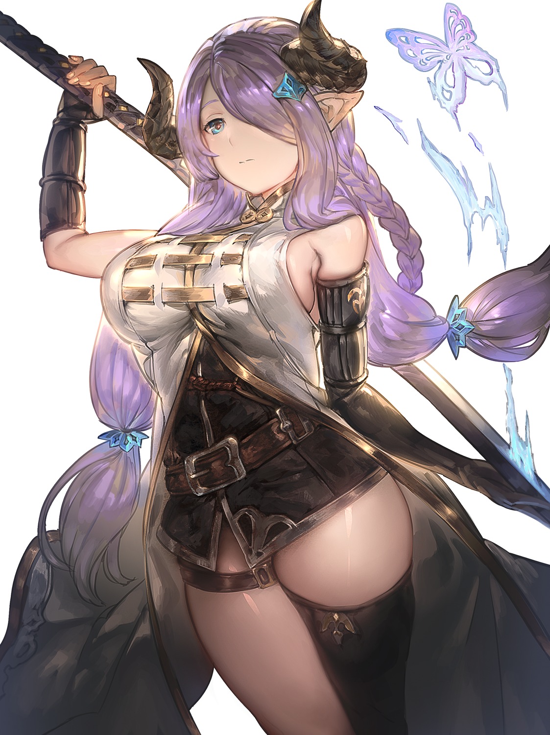 aos garter granblue_fantasy horns narumeia_(granblue_fantasy) pointy_ears sword thighhighs