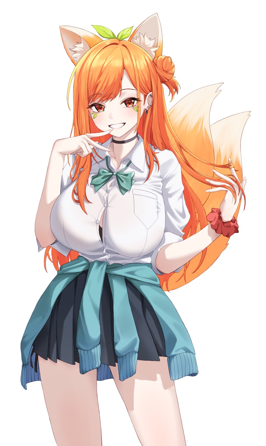 animal_ears bra gunmango indie_virtual_youtuber kitsune open_shirt seifuku sweater tail yn_6262