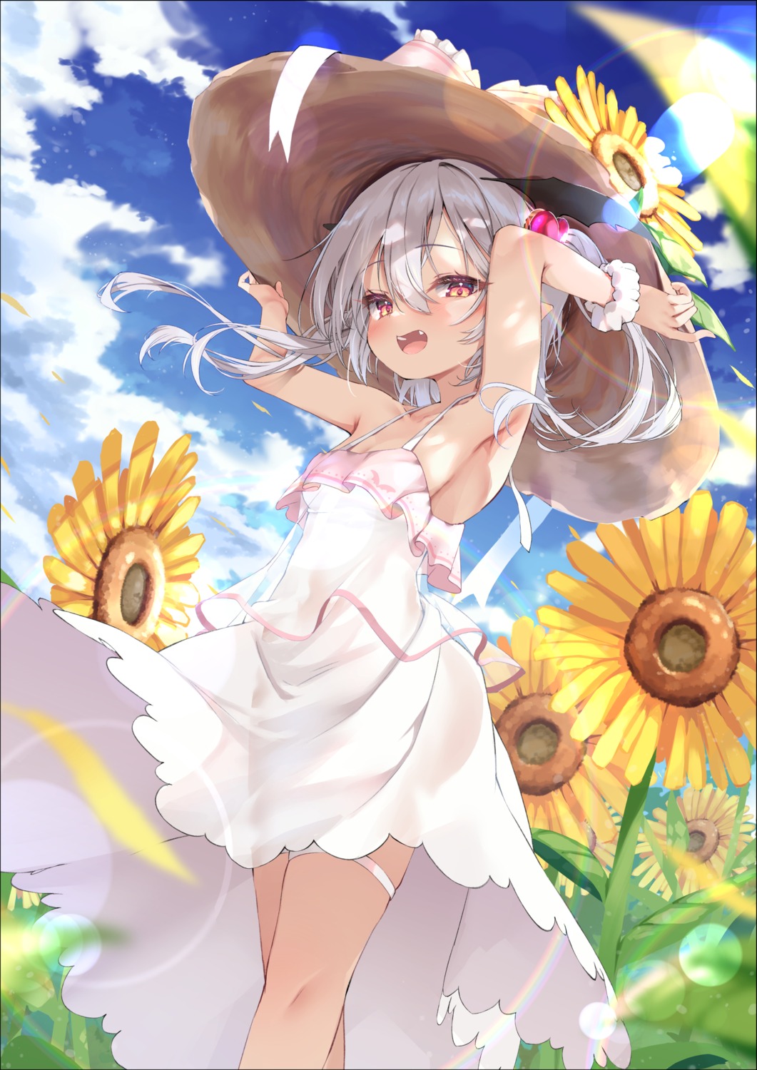 dress garter hakuou_lilia indie_virtual_youtuber nyahu_(nyahu_77) pointy_ears see_through skirt_lift summer_dress