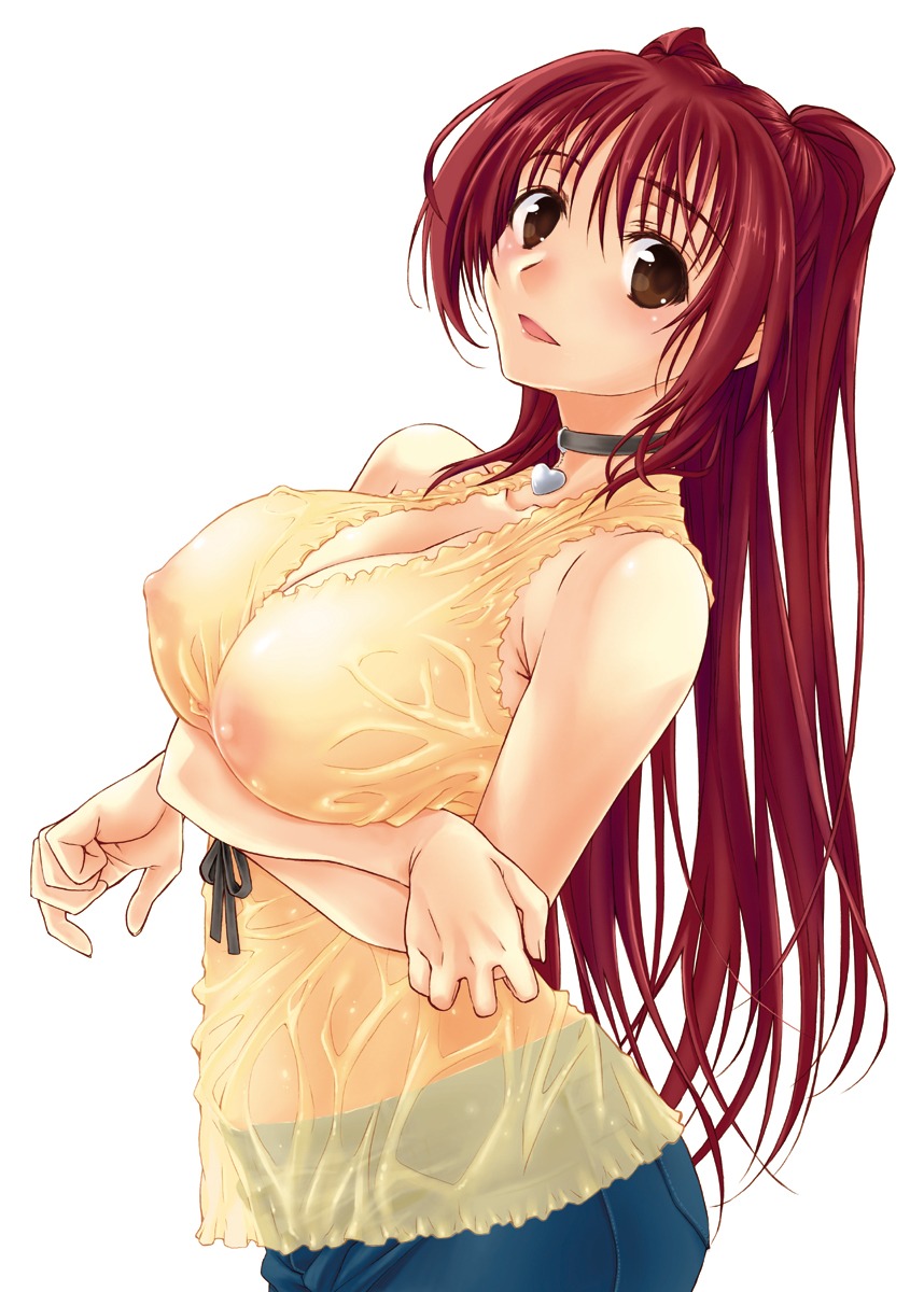 breast_hold cleavage kousaka_tamaki nipples no_bra see_through tamaki_yayoi to_heart_(series) to_heart_2 wet_clothes