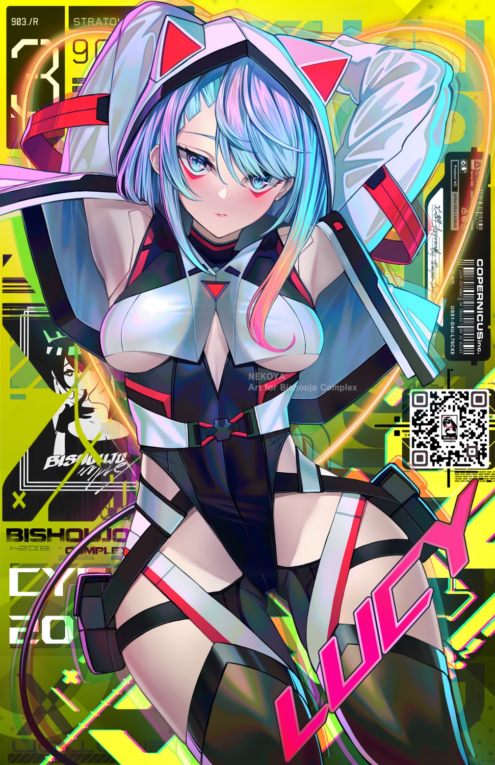 animal_ears cyberpunk:_edgerunners cyberpunk_2077 leotard lucy_(cyberpunk) mecha_musume nekodayo22 nekomimi no_bra see_through thighhighs