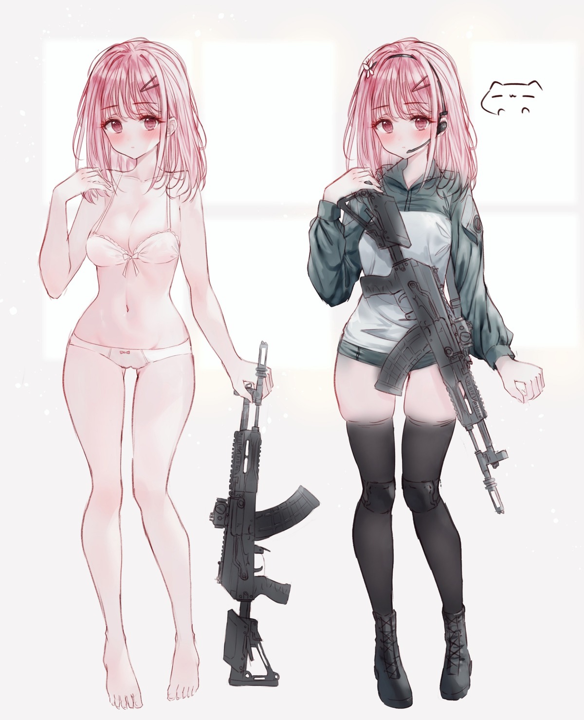 bra cameltoe character_design cleavage gun pantsu tandohark thighhighs