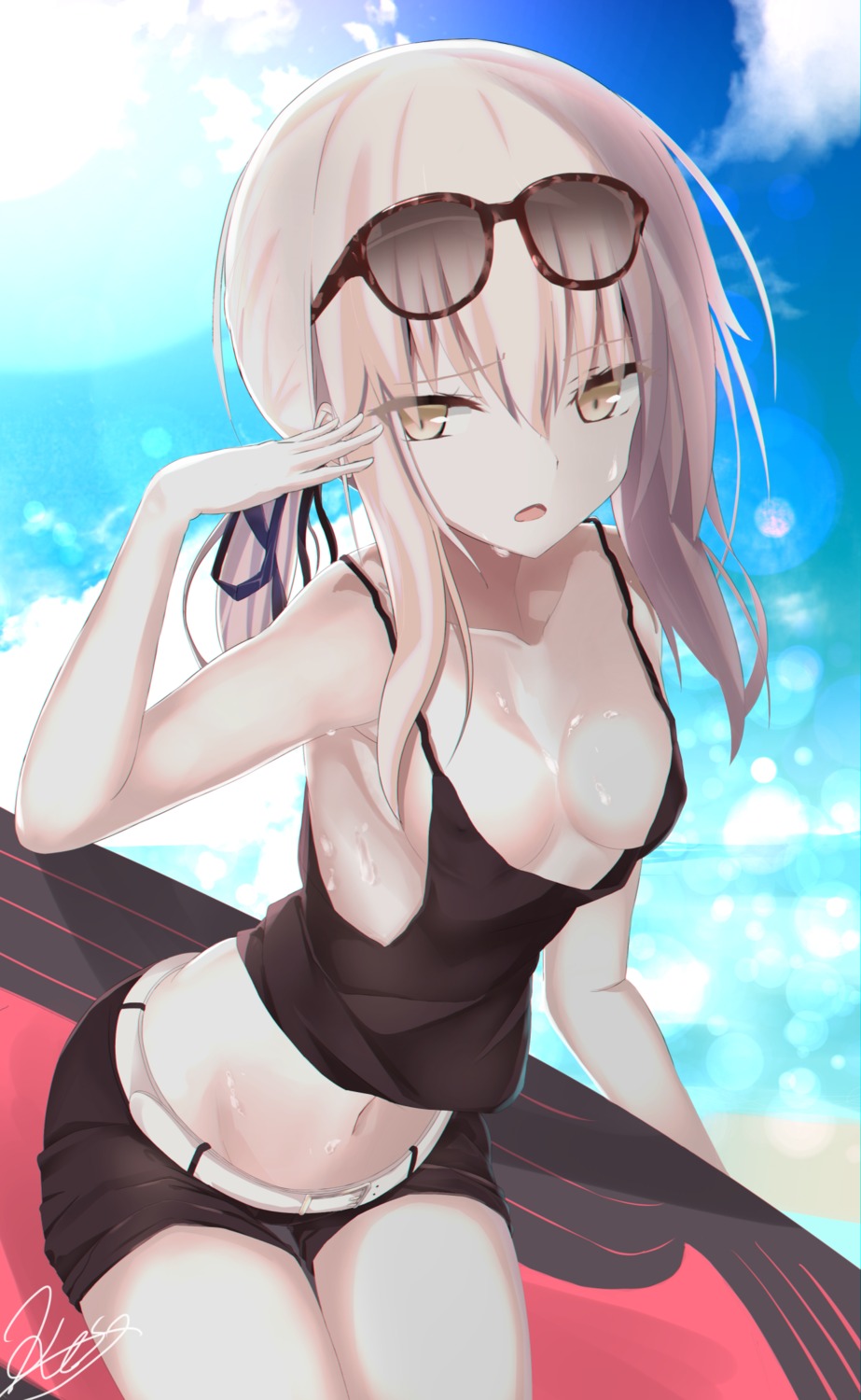 fate/grand_order fate/stay_night kesoshirou megane no_bra saber saber_alter wet