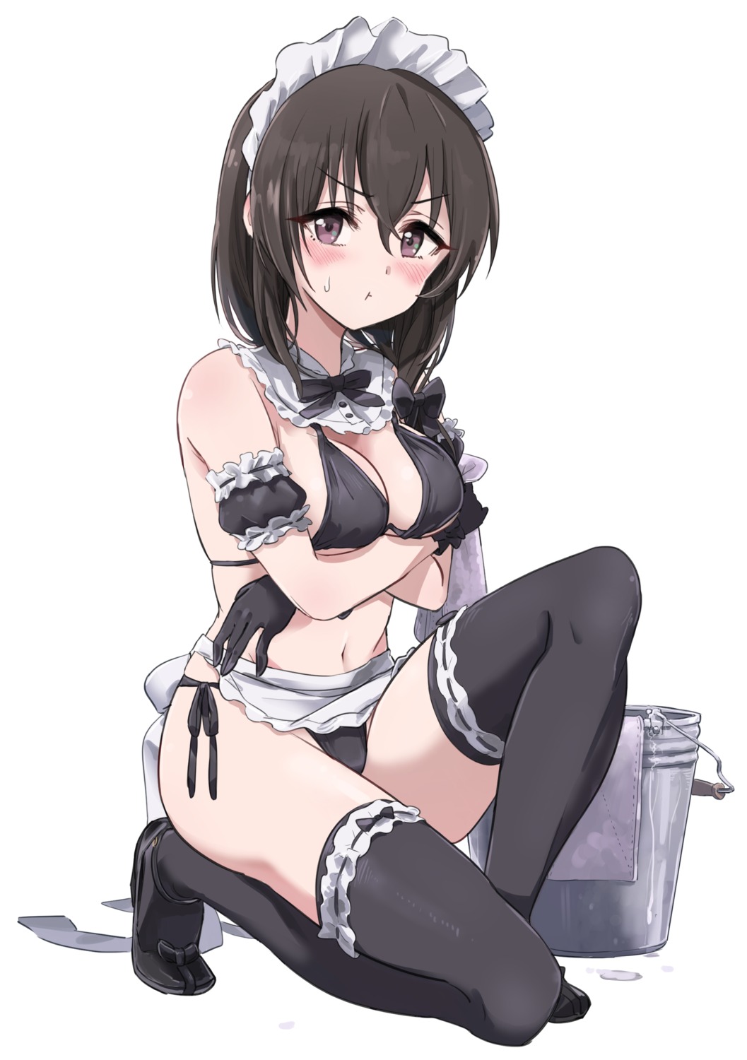 bikini fujiwara_hajime maid pizzasi skirt_lift swimsuits the_idolm@ster the_idolm@ster_cinderella_girls thighhighs