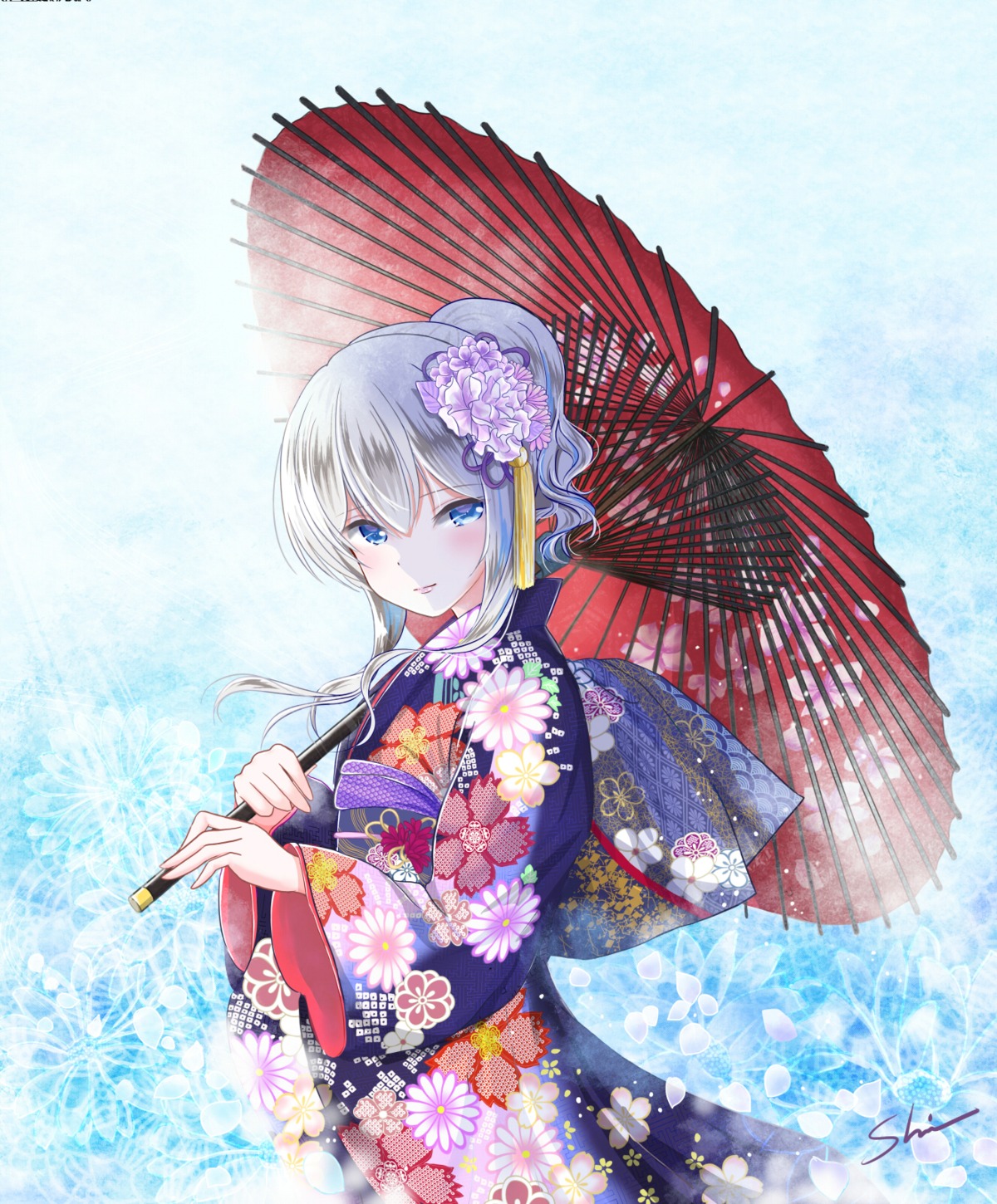 kantai_collection kashima_(kancolle) kimono shino_(shinderera) umbrella