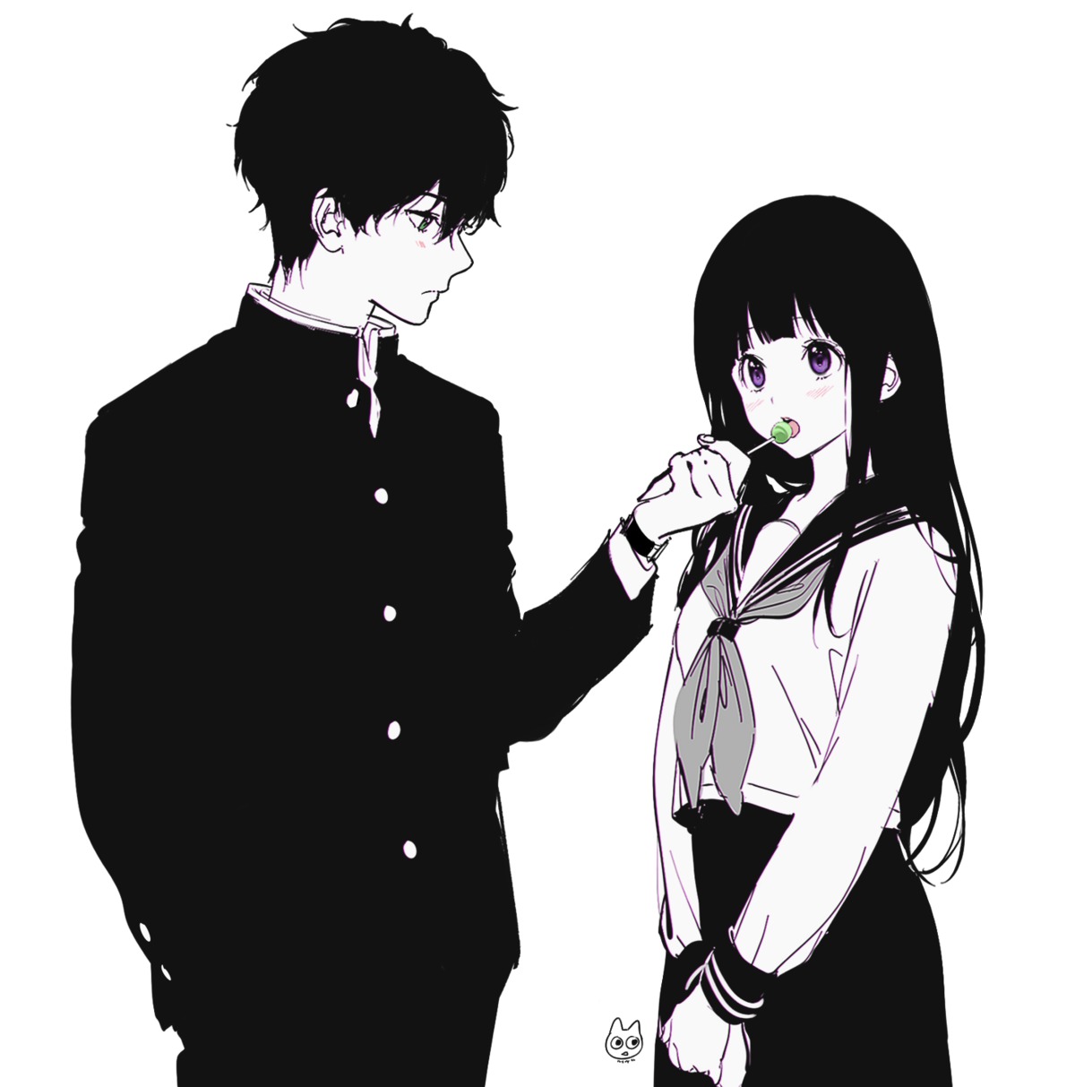 chitanda_eru hyouka mery_(yangmalgage) oreki_houtarou seifuku sketch