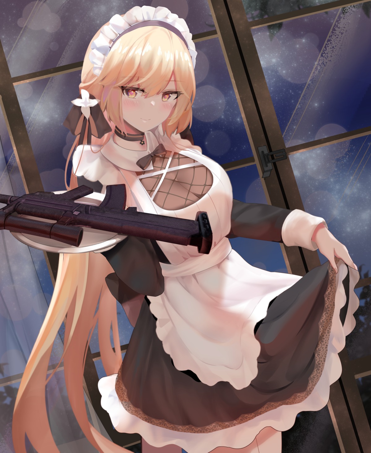 cleavage girls_frontline gun maid ots-14_(girls_frontline) ru_zhai see_through skirt_lift