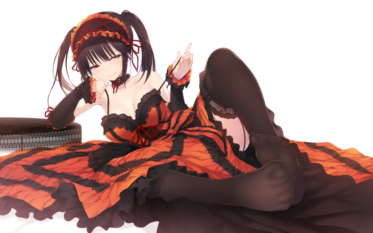 cait cleavage date_a_live dress feet gothic_lolita heterochromia lolita_fashion stockings thighhighs tokisaki_kurumi