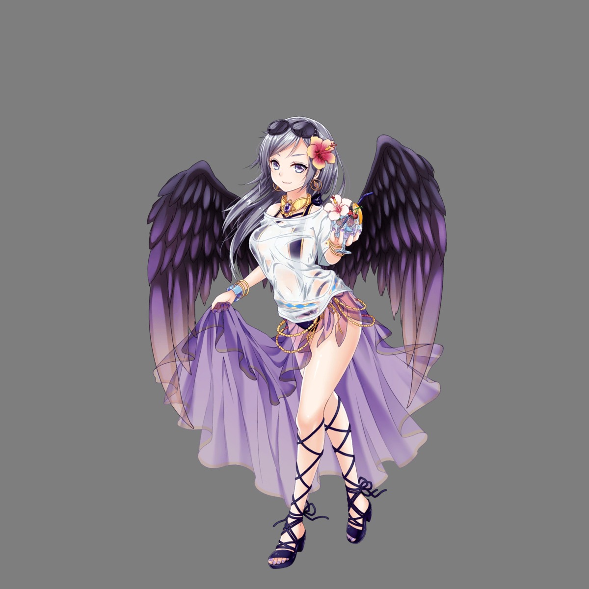 bikini heels hoshi_no_girls_odyssey megane see_through swimsuits transparent_png wet_clothes wings