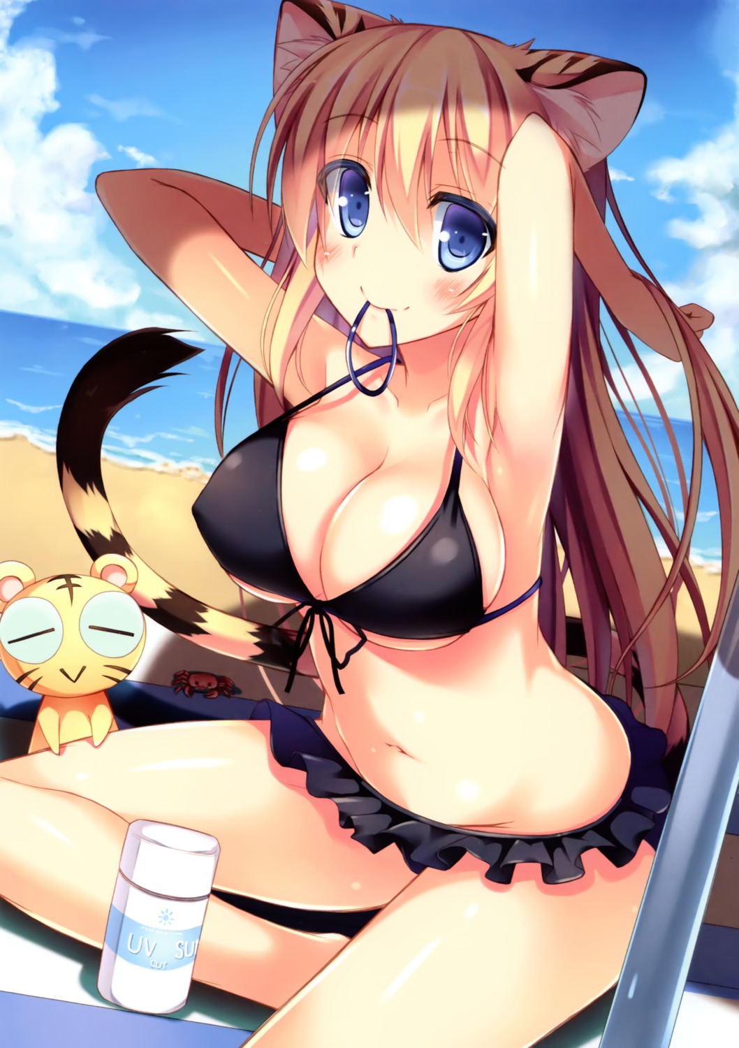 animal_ears bikini cleavage erect_nipples nekomimi nozomi_tsubame swimsuits tail toranoana underboob