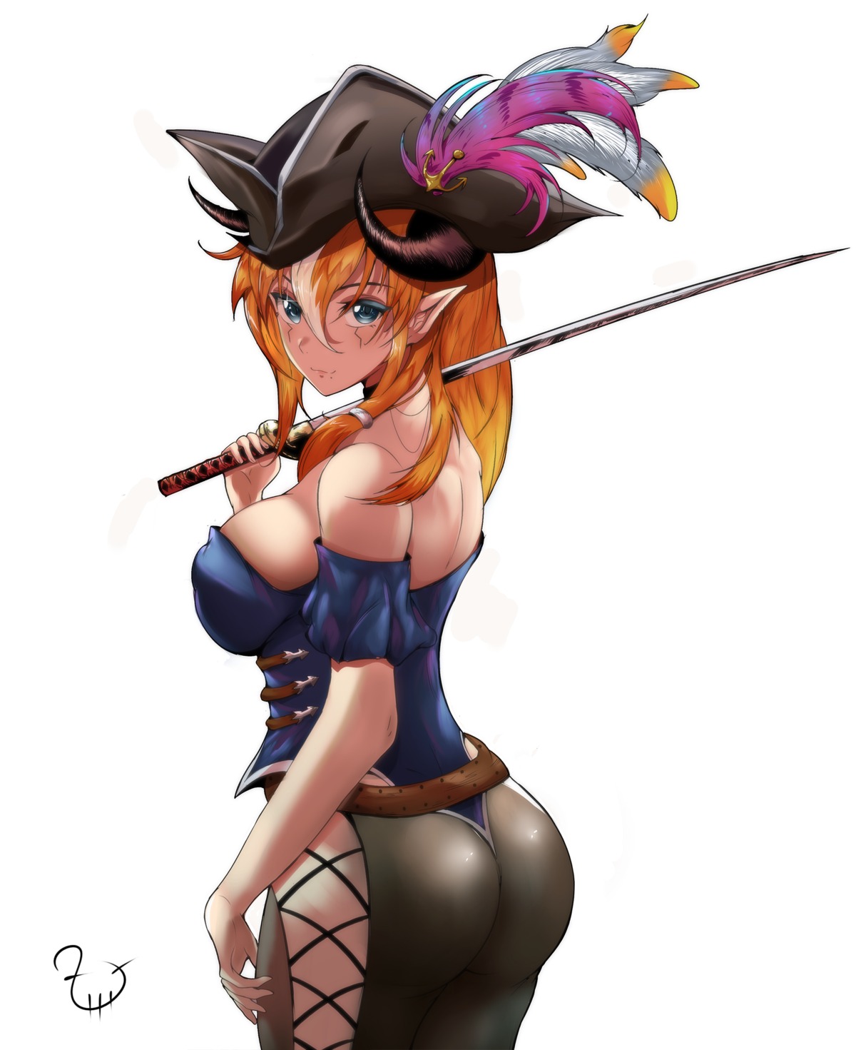 ass horns pirate pointy_ears sword t3x