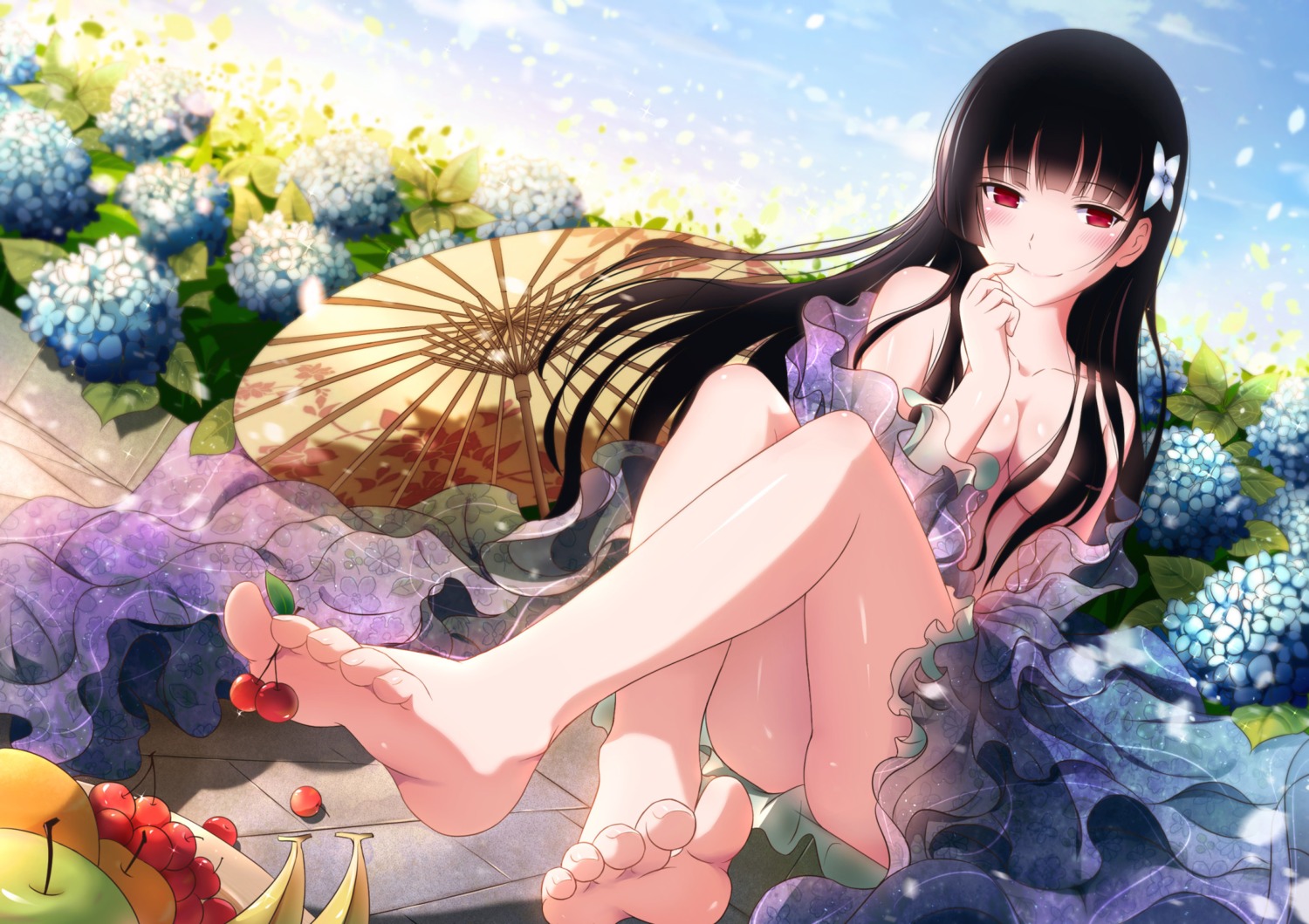 breasts feet no_bra nopan open_shirt sanka_rea sankarea see_through umbrella xiao_ren