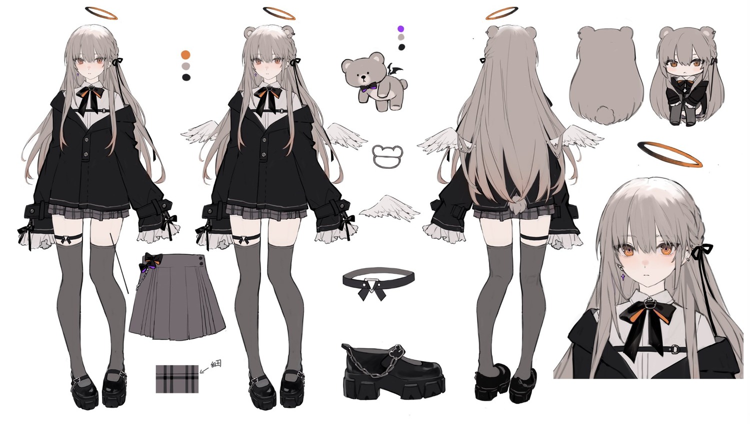 aiko_(kanl) angel animal_ears character_design chibi garter seifuku tail thighhighs wings