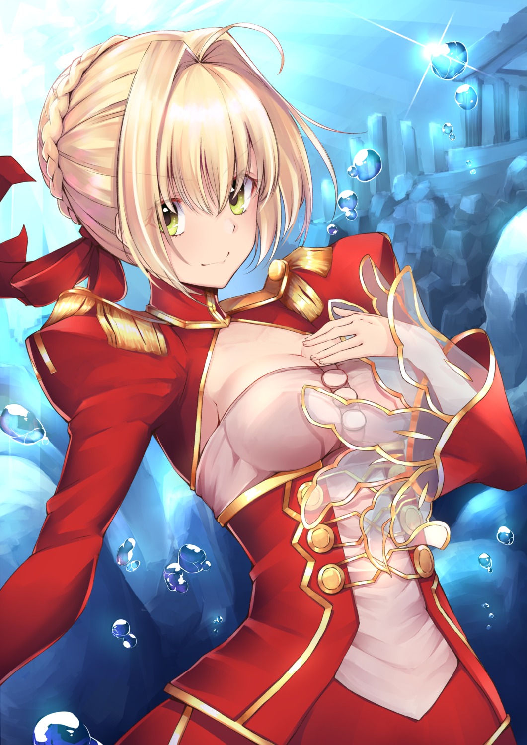 cleavage dress fate/extra fate/stay_night hachiroku_(hatirokusann86) saber_extra