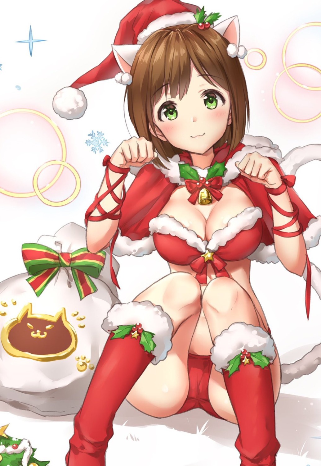 animal_ears bikini christmas cleavage maekawa_miku nekomimi swimsuits tail takeya_y0615 the_idolm@ster the_idolm@ster_cinderella_girls