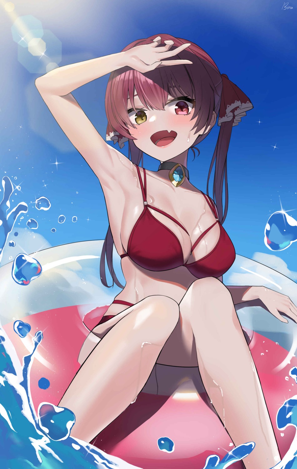 bikini heterochromia hololive houshou_marine lv.p swimsuits wet