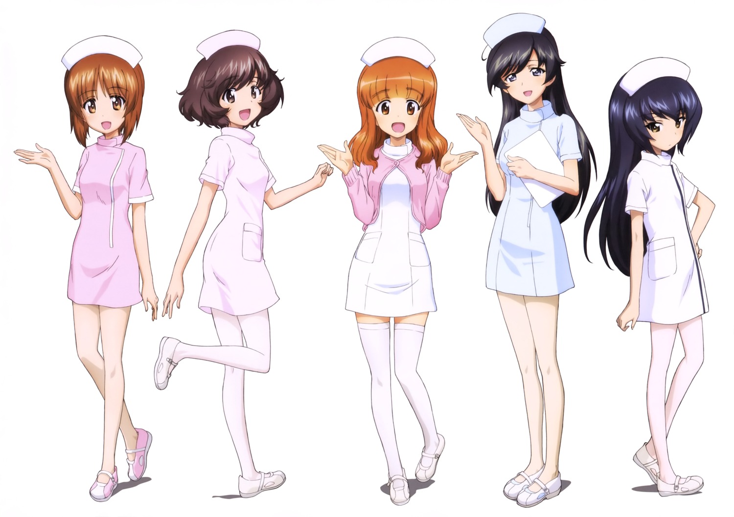 akiyama_yukari girls_und_panzer isuzu_hana nishizumi_miho nurse pantyhose reizei_mako takebe_saori thighhighs