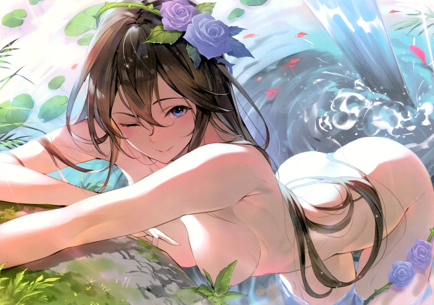 bathing censored granblue_fantasy kakage naked possible_duplicate rosetta_(granblue_fantasy) screening wet