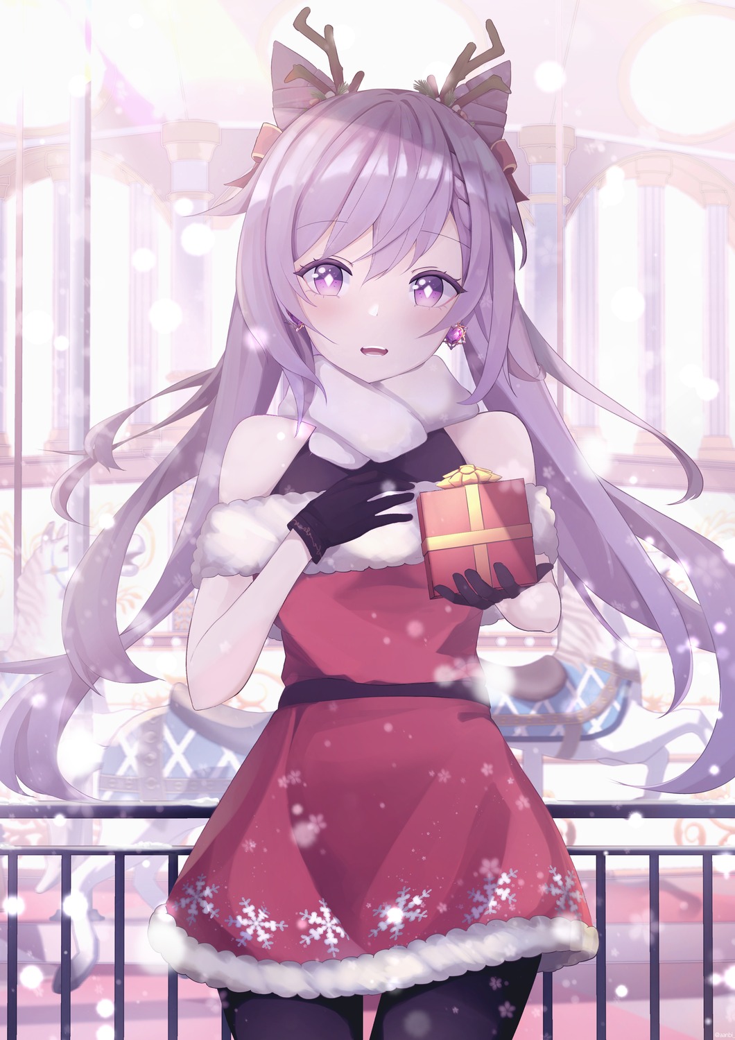 aanbi christmas dress genshin_impact horns keqing pantyhose