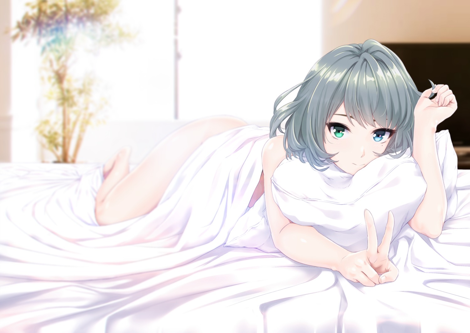 heterochromia infinote naked sheets takagaki_kaede the_idolm@ster the_idolm@ster_cinderella_girls