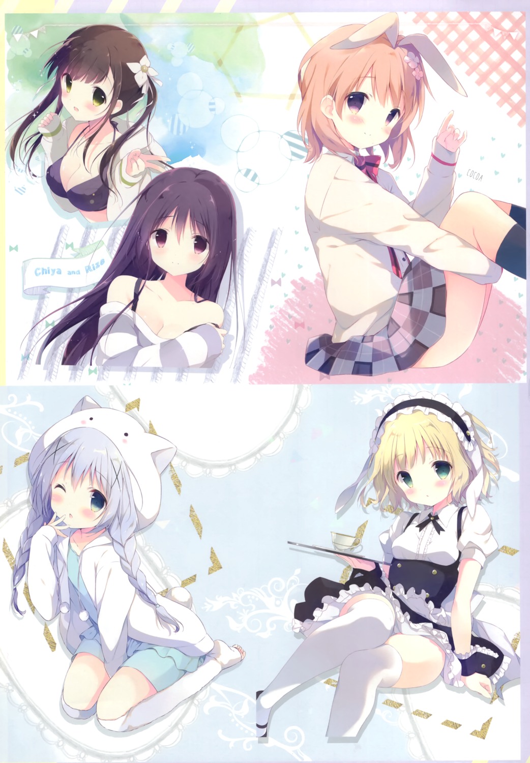 animal_ears gochuumon_wa_usagi_desu_ka? hoto_cocoa kafuu_chino kirima_sharo shiratama tedeza_rize ujimatsu_chiya