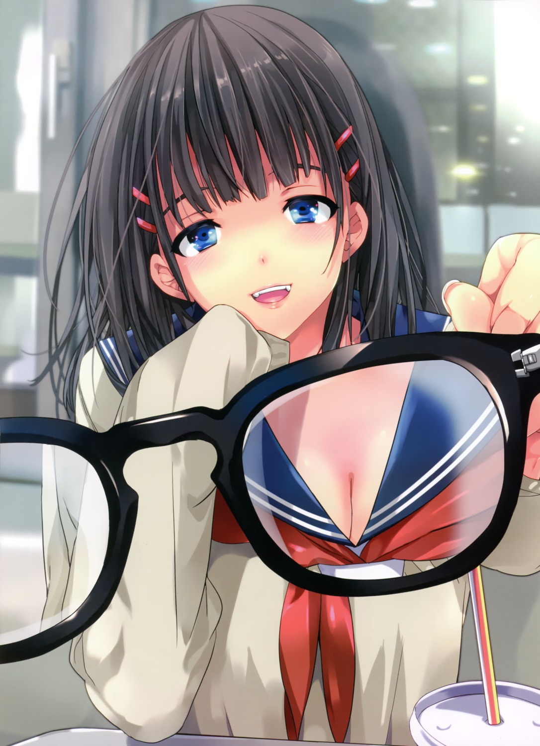 cleavage megane seifuku taira_tsukune