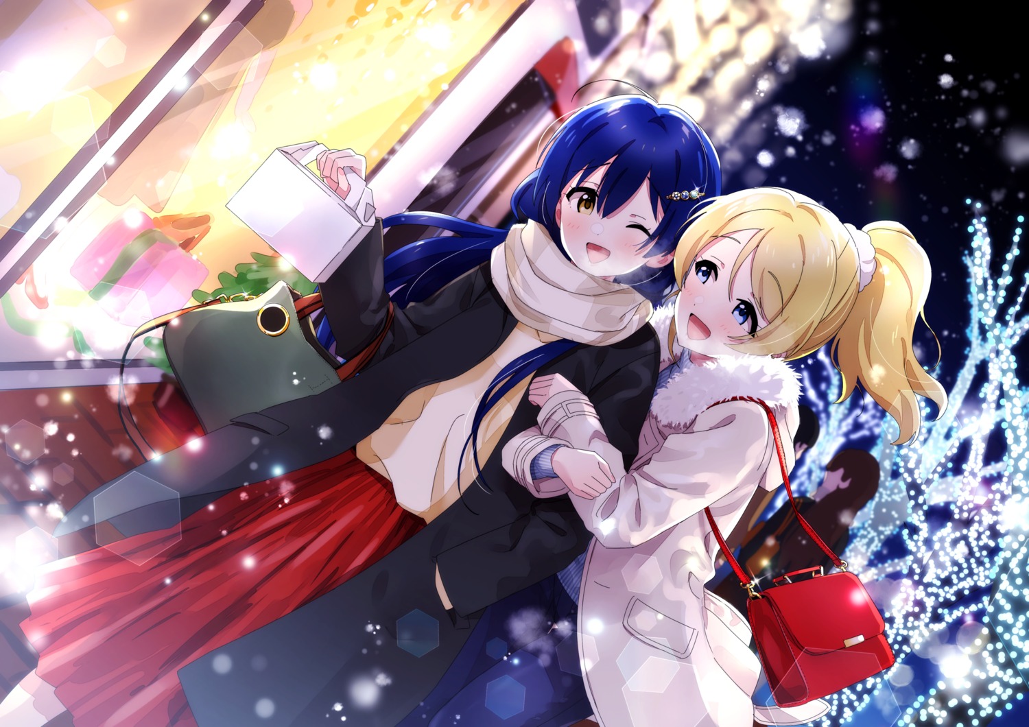 ayase_eli christmas love_live! nanatsu_no_umi sonoda_umi sweater yuri