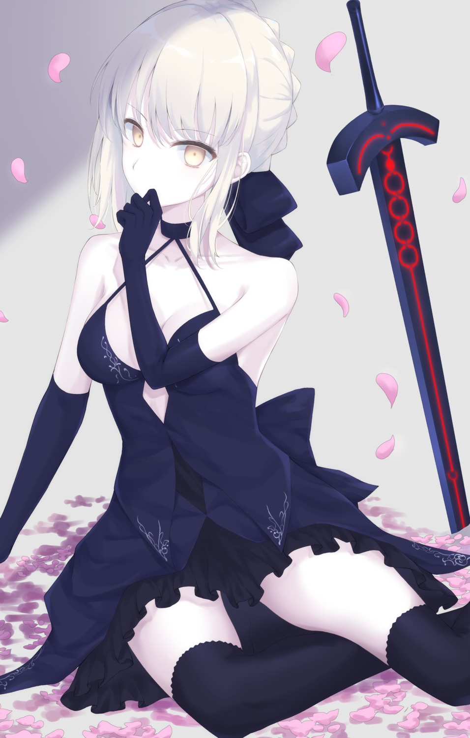 dress fate/grand_order no_bra saber saber_alter skirt_lift sword thighhighs to_sse