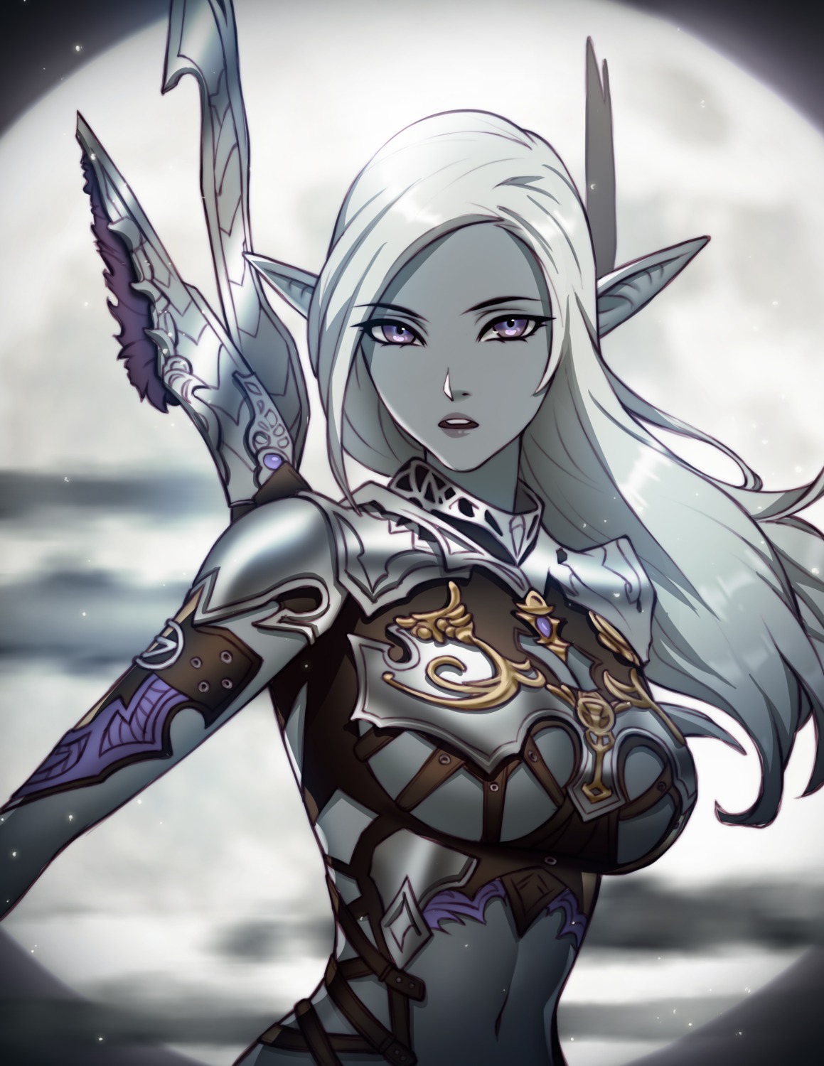armor bikini_armor elf lineage pinkladymage pointy_ears weapon