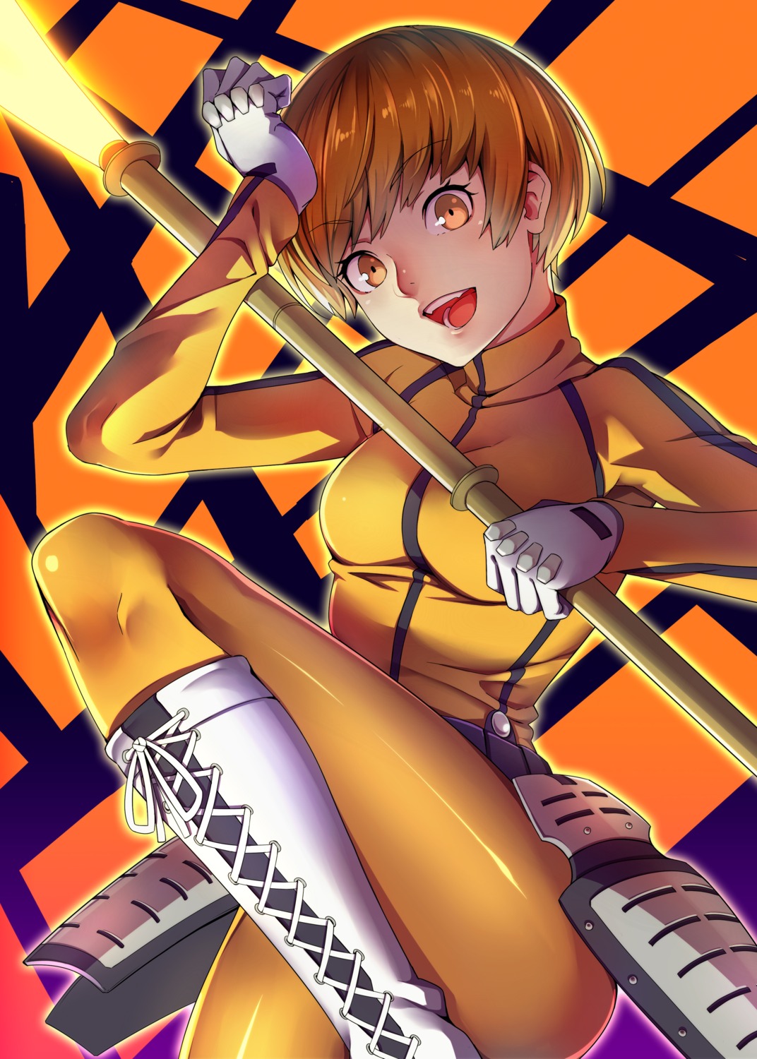 armor bodysuit megaten persona persona_4 satonaka_chie weapon yuuten