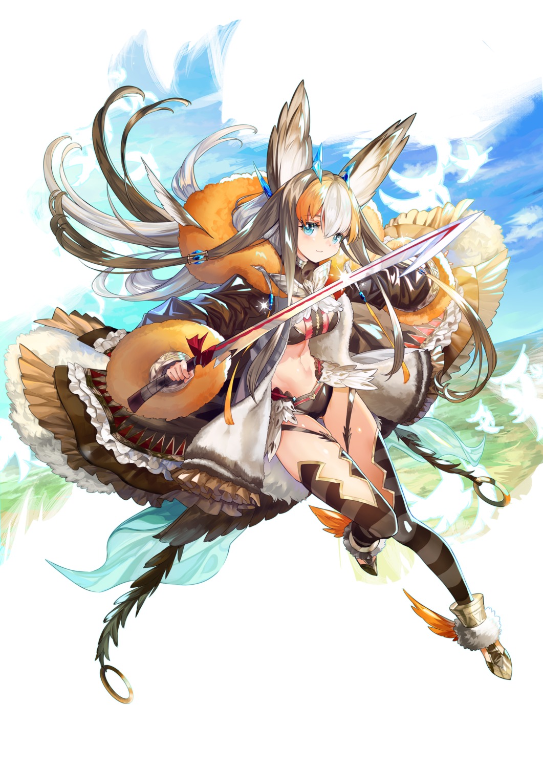 animal_ears bikini_armor mizushirazu open_shirt sword thighhighs