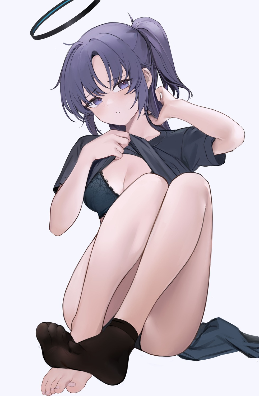 blue_archive bra feet gym_uniform halo hayase_yuuka nagata_gata pantsu shirt_lift undressing