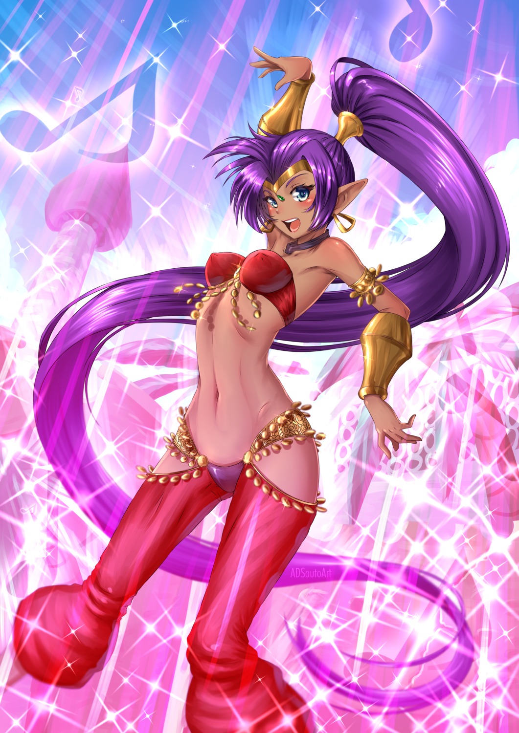 adsouto bikini_armor erect_nipples pointy_ears shantae shantae_(character)