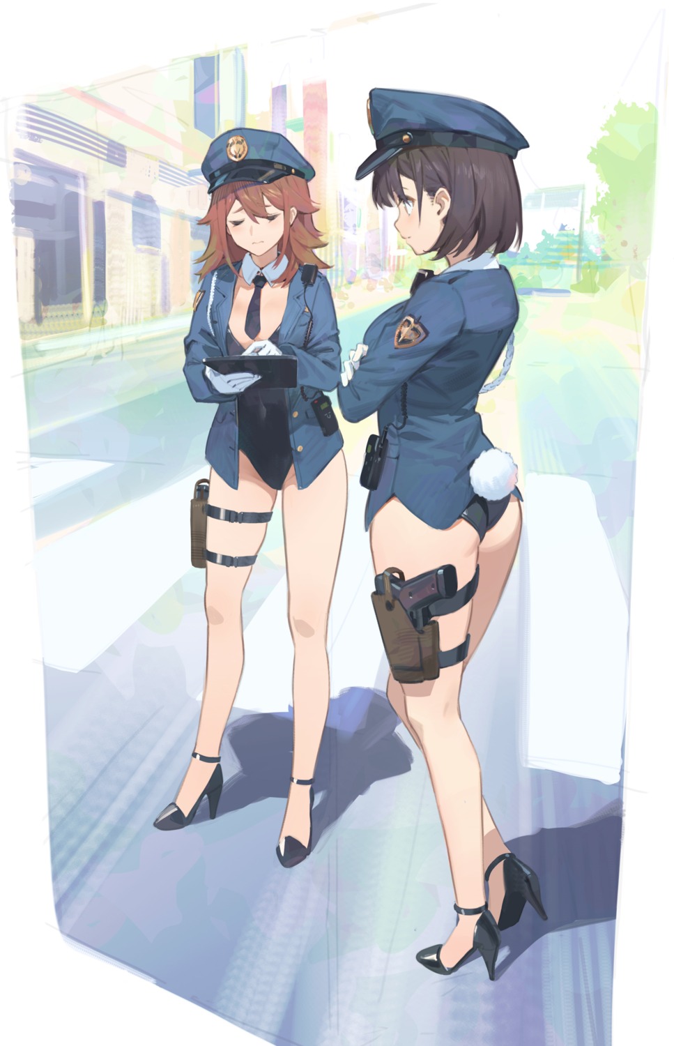 ass bunny_girl ddal garter gun heels police_uniform tail