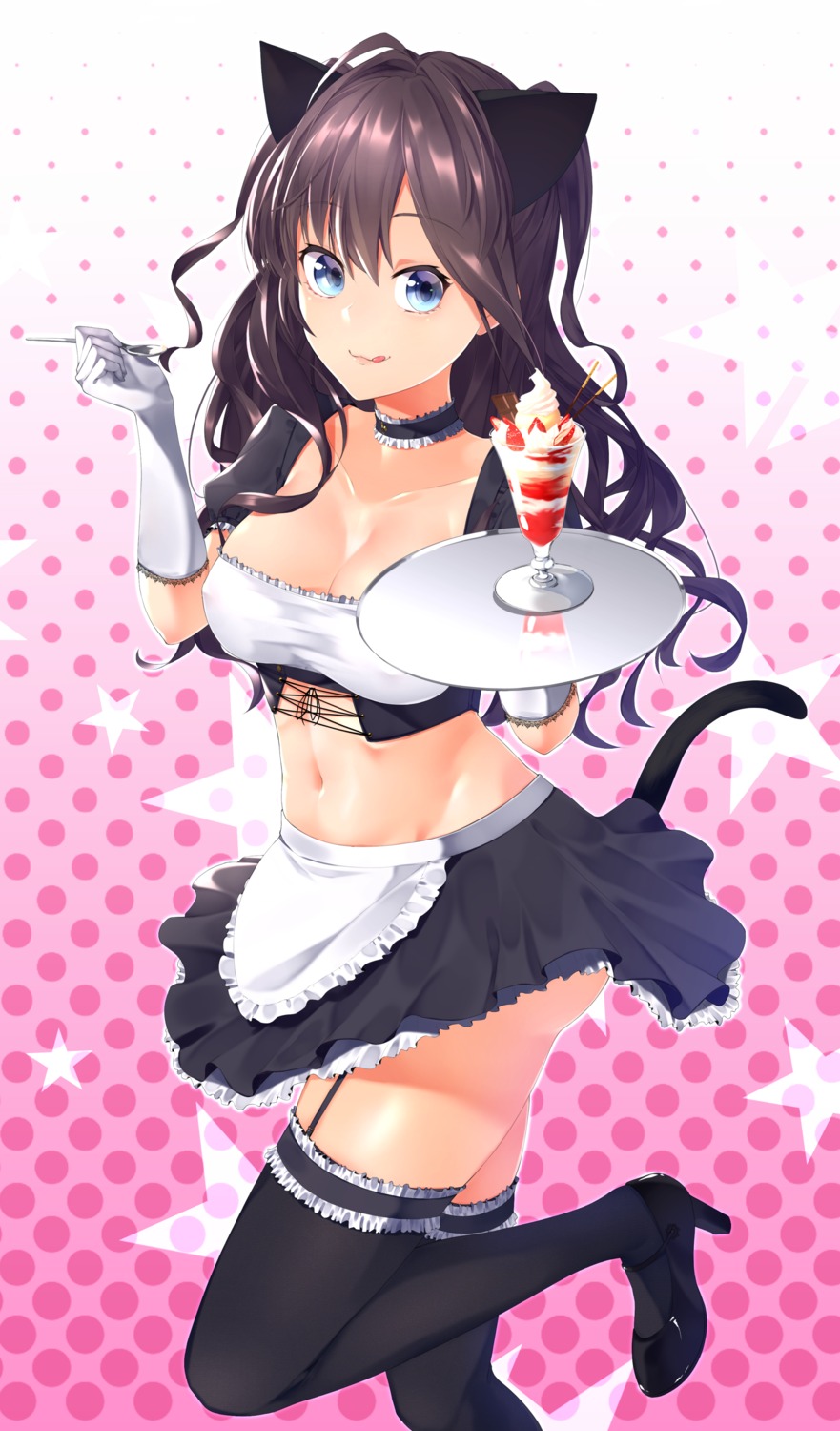 animal_ears cleavage heels ichinose_shiki maid nekomimi nishinomiya_suzu stockings tail the_idolm@ster the_idolm@ster_cinderella_girls thighhighs