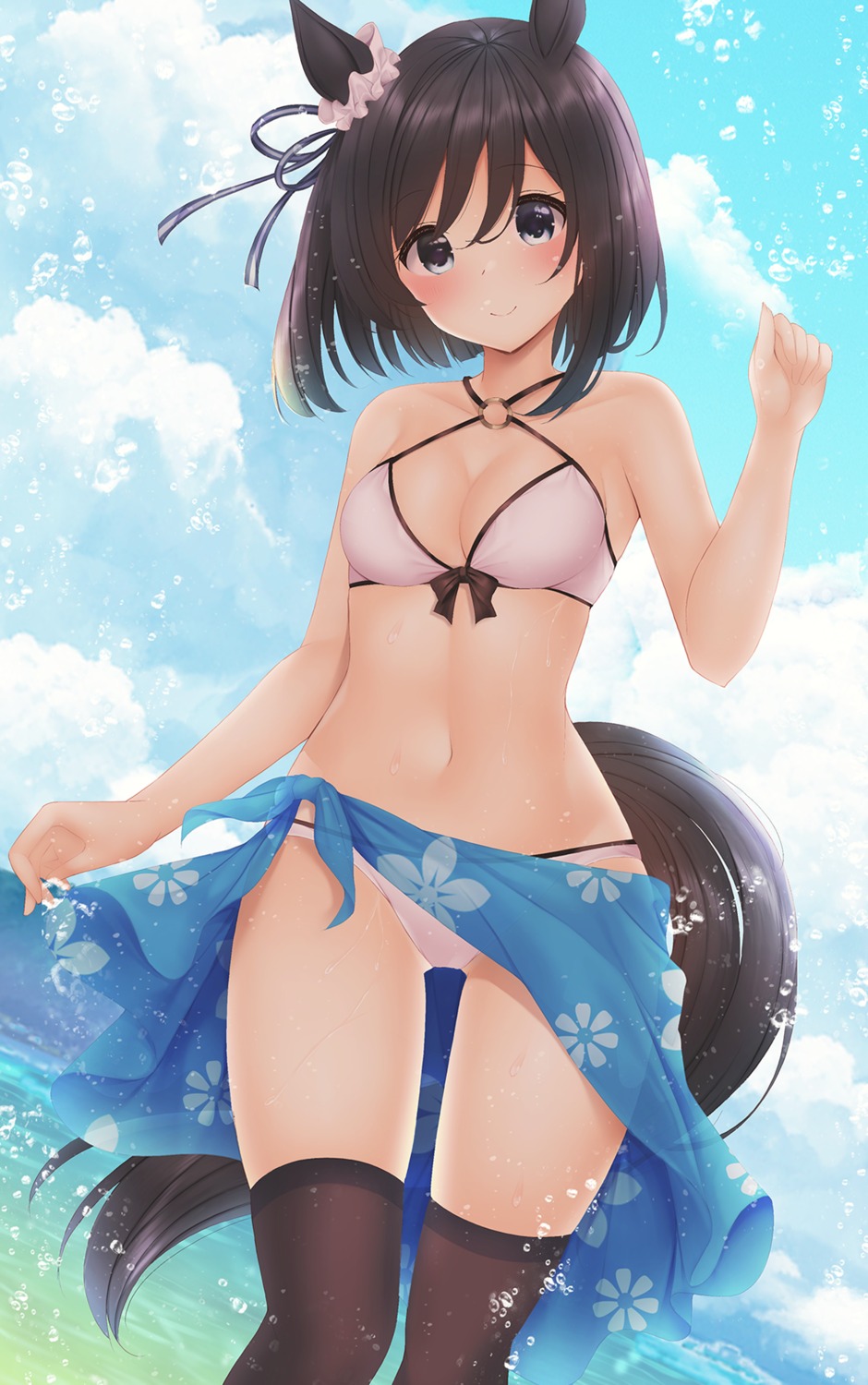 animal_ears bikini eishin_flash_(umamusume) minato_ojitan see_through swimsuits tail thighhighs uma_musume_pretty_derby wet