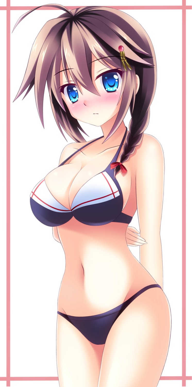 bikini cleavage kantai_collection midori_rin shigure_(kancolle) swimsuits