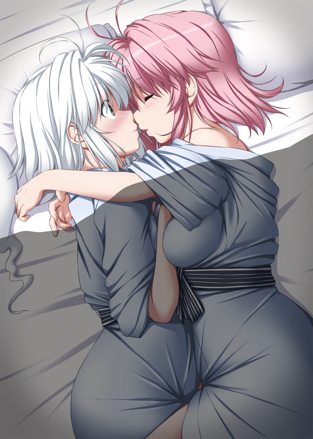 konpaku_youmu nori_tamago saigyouji_yuyuko touhou yukata yuri