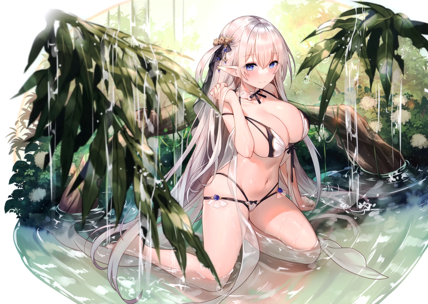 bikini pointy_ears sora_72-iro swimsuits wet