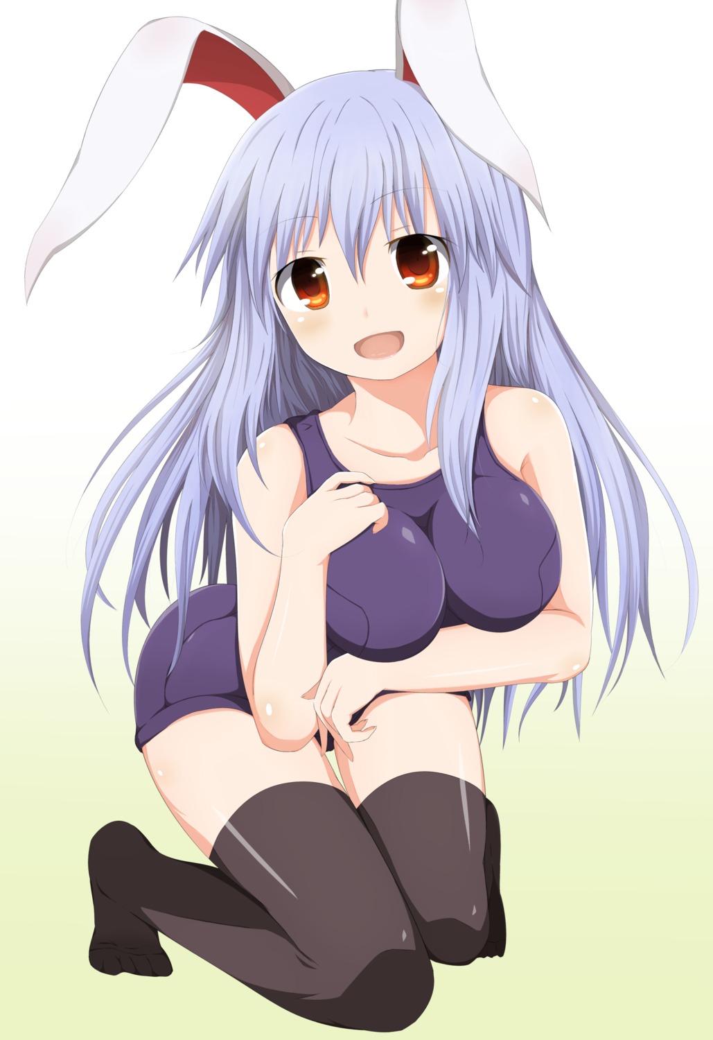 animal_ears breast_hold bunny_ears masa_masa reisen_udongein_inaba school_swimsuit swimsuits thighhighs touhou