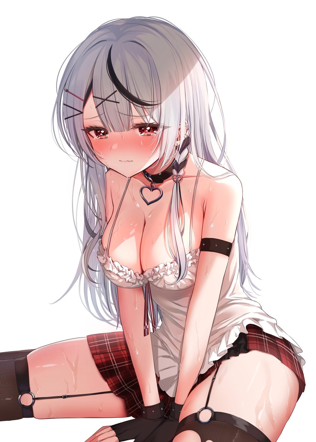 hololive ineka no_bra sakamata_chloe stockings thighhighs torn_clothes wet