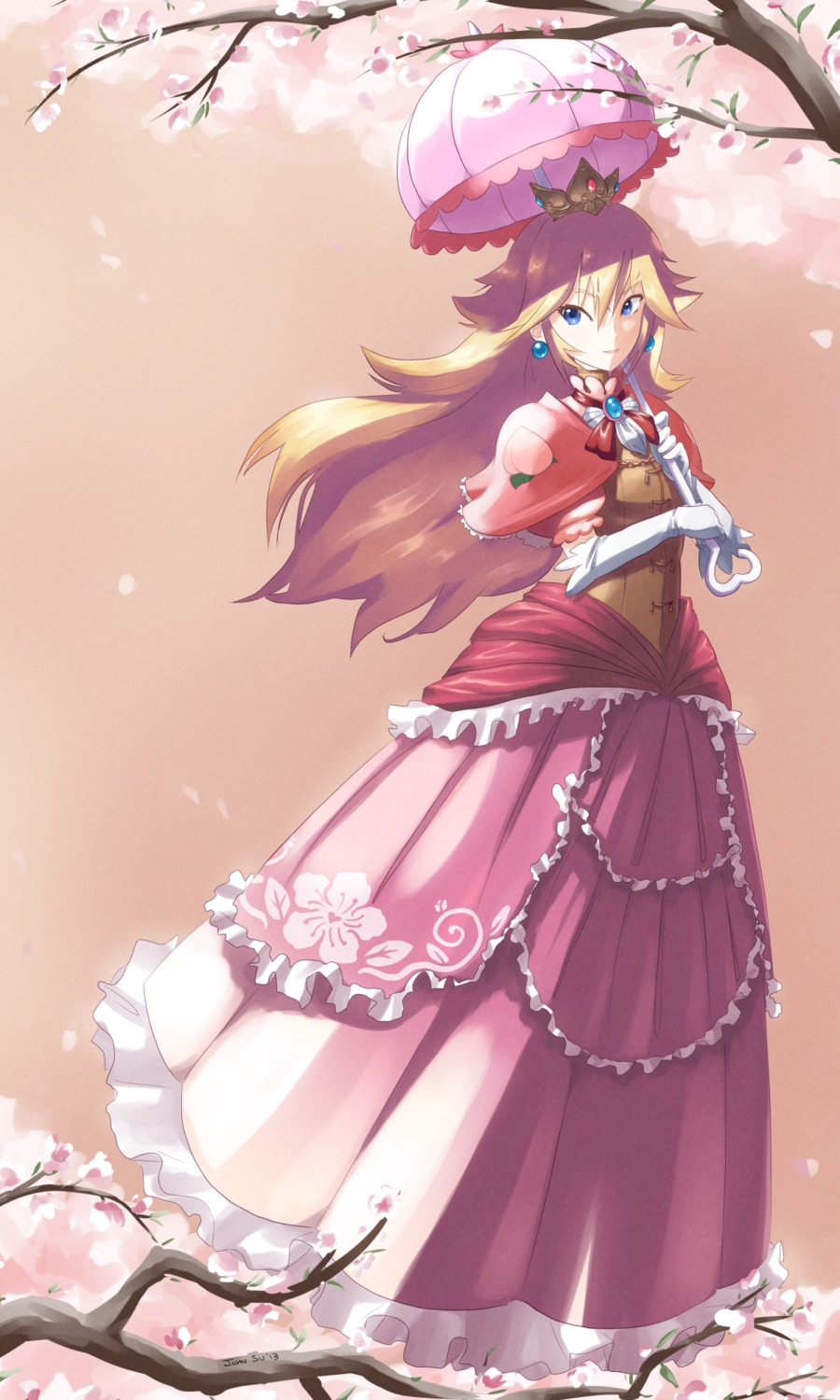 dress john_su mario_bros. princess_peach_toadstool umbrella