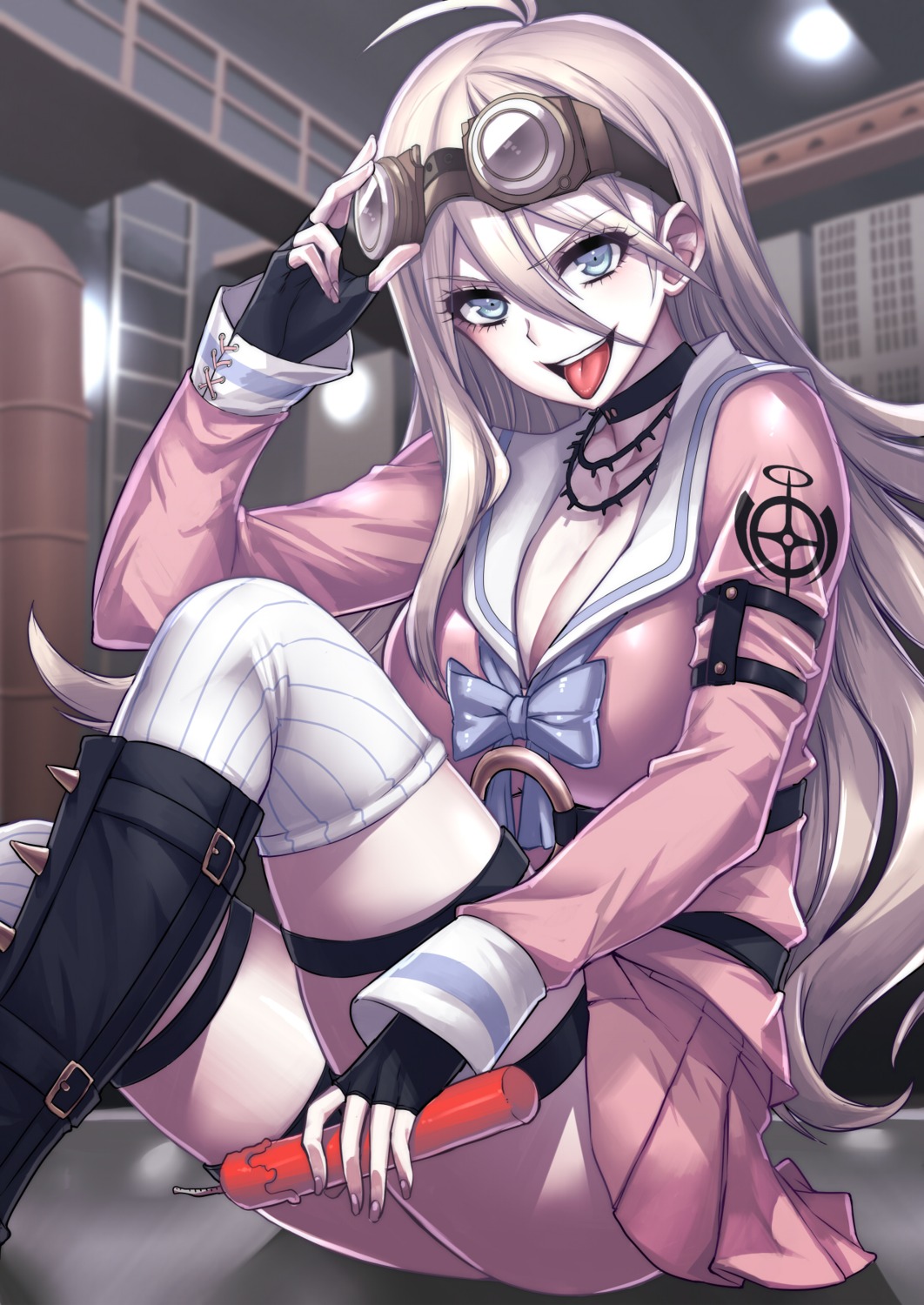 cleavage dangan-ronpa dangan-ronpa_v3 garter hoosaku iruma_miu seifuku thighhighs