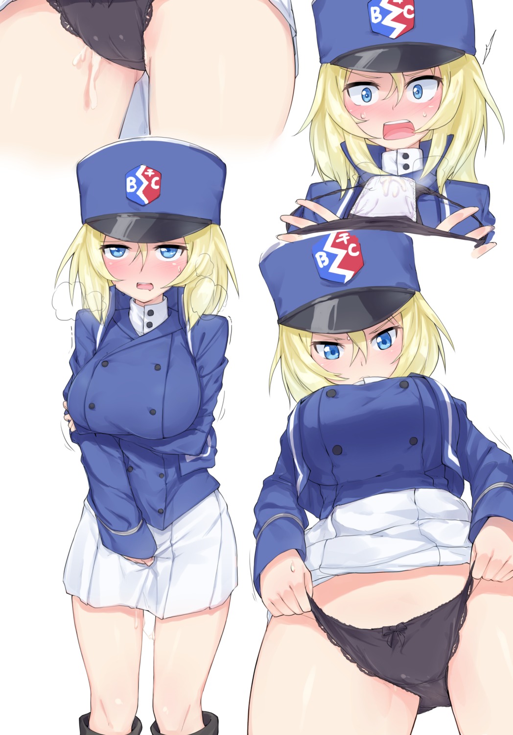 cameltoe cum girls_und_panzer oshida_ruka pantsu skirt_lift uniform yoi_naosuke