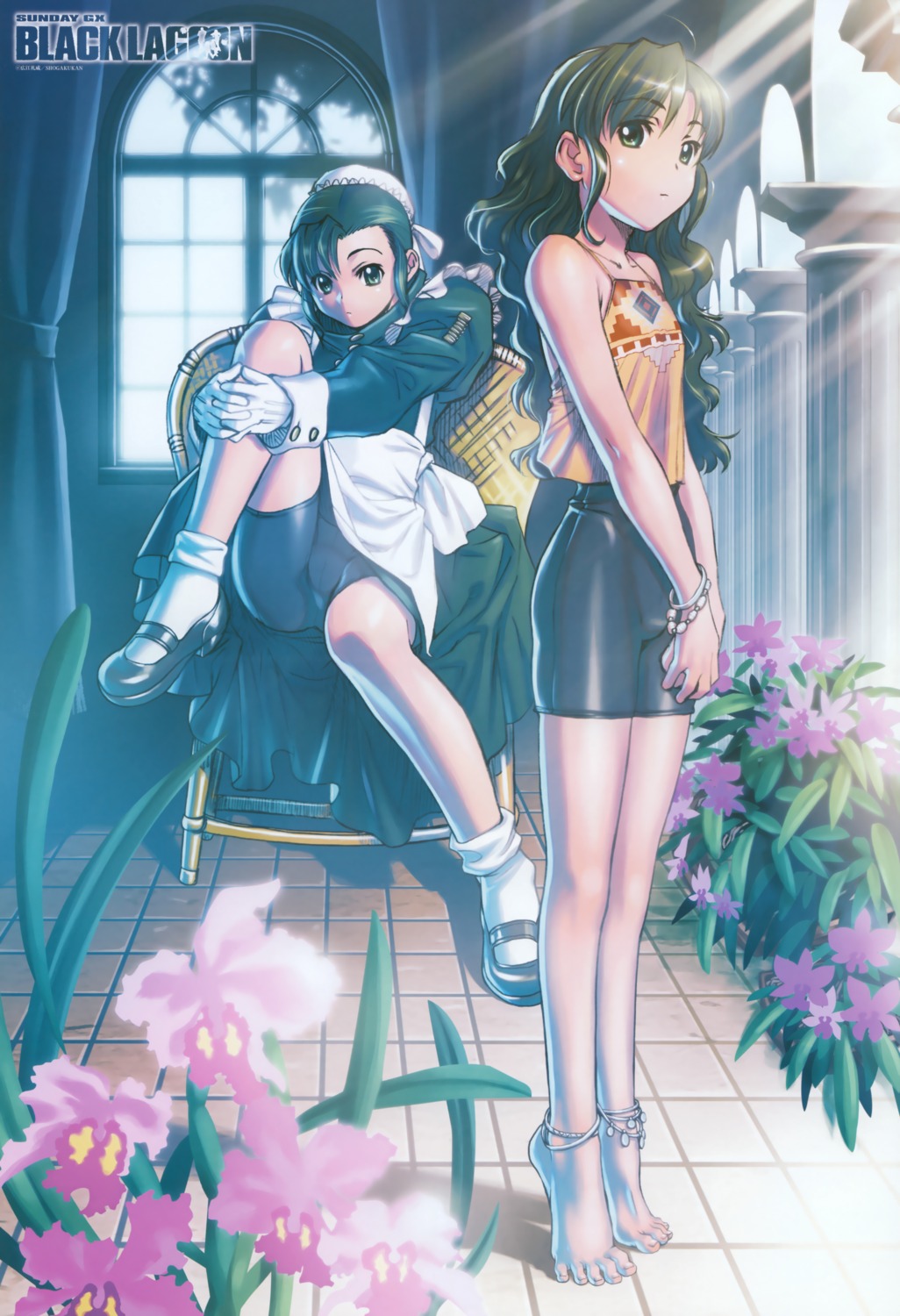 bike_shorts black_lagoon fabiola_iglesias feet heels hiroe_rei maid